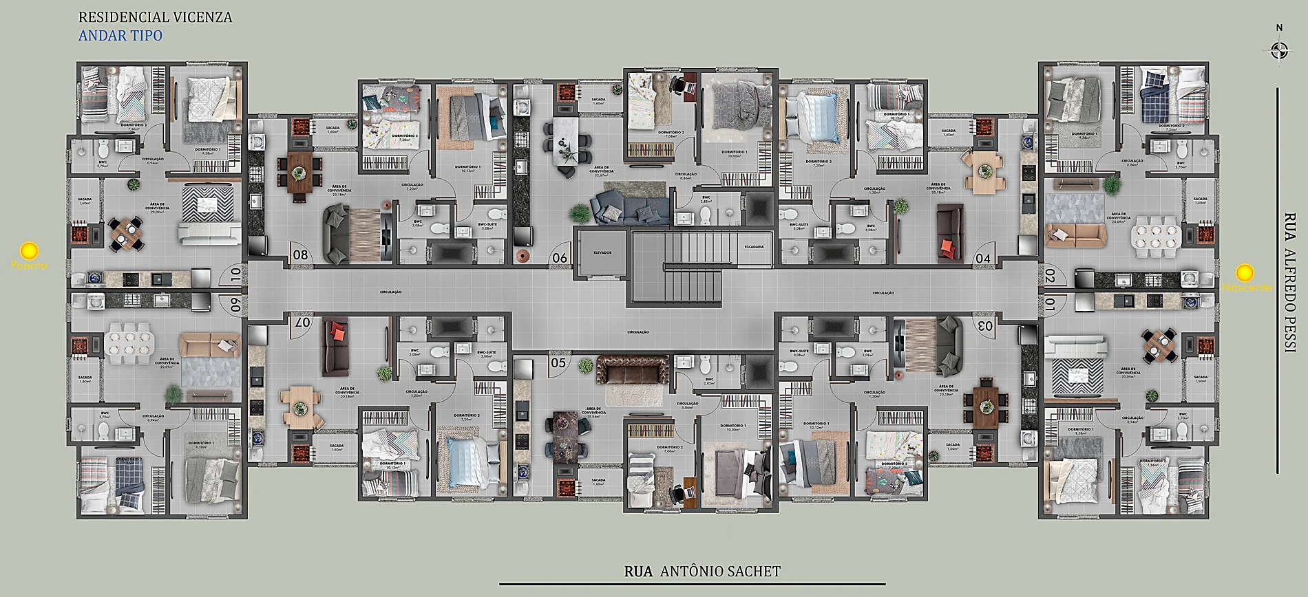 Planta do andar tipo do Residencial Vicenza